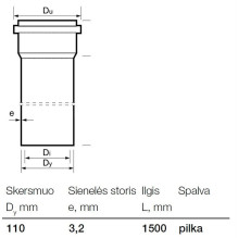 Vidaus kanalizacijos PVC vamzdis Wavin, Ø 110 mm, 1,5 m Vidaus kanalizacijos PVC vamzdis Wavin, Ø 110 mm, 1,5 m