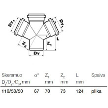 Vidaus kanalizacijos keturšakis Wavin, Ø 50 / 50 / 110 mm, 67° Vidaus kanalizacijos keturšakis Wavin, Ø 50 / 50 / 110 mm, 67°