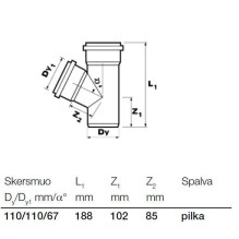 Vidaus kanalizacijos trišakis Wavin, Ø 110 / 110 mm, 67°