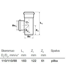 Vidaus kanalizacijos trišakis Wavin, Ø 110 / 110 mm, 88° Vidaus kanalizacijos trišakis Wavin, Ø 110 / 110 mm, 88°