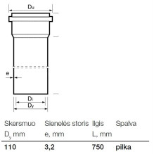 Vidaus kanalizacijos PVC vamzdis Wavin, Ø 110 mm, 0,75 m Vidaus kanalizacijos PVC vamzdis Wavin, Ø 110 mm, 0,75 m
