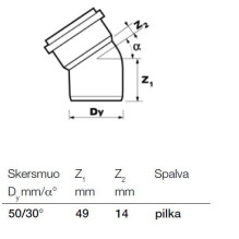 Vidaus kanalizacijos alkūnė Wavin, Ø 50 mm, 30° Vidaus kanalizacijos alkūnė Wavin, Ø 50 mm, 30°