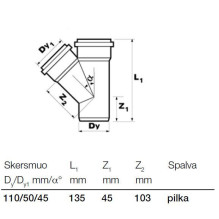 Branch s&w 50x110 / 45 PVC, grey Branch s&w 50x110 / 45 PVC, grey