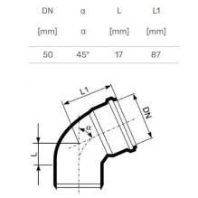 Vidaus kanalizacijos alkūnė Ultra dB, Ø 50 mm, 45° Vidaus kanalizacijos alkūnė Ultra dB, Ø 50 mm, 45°
