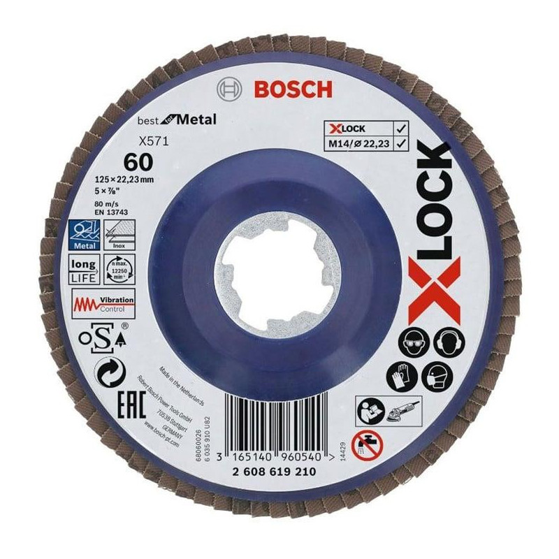 Žiedlapinis šlifavimo diskas BOSCH X-LOCK 125 mm, 60