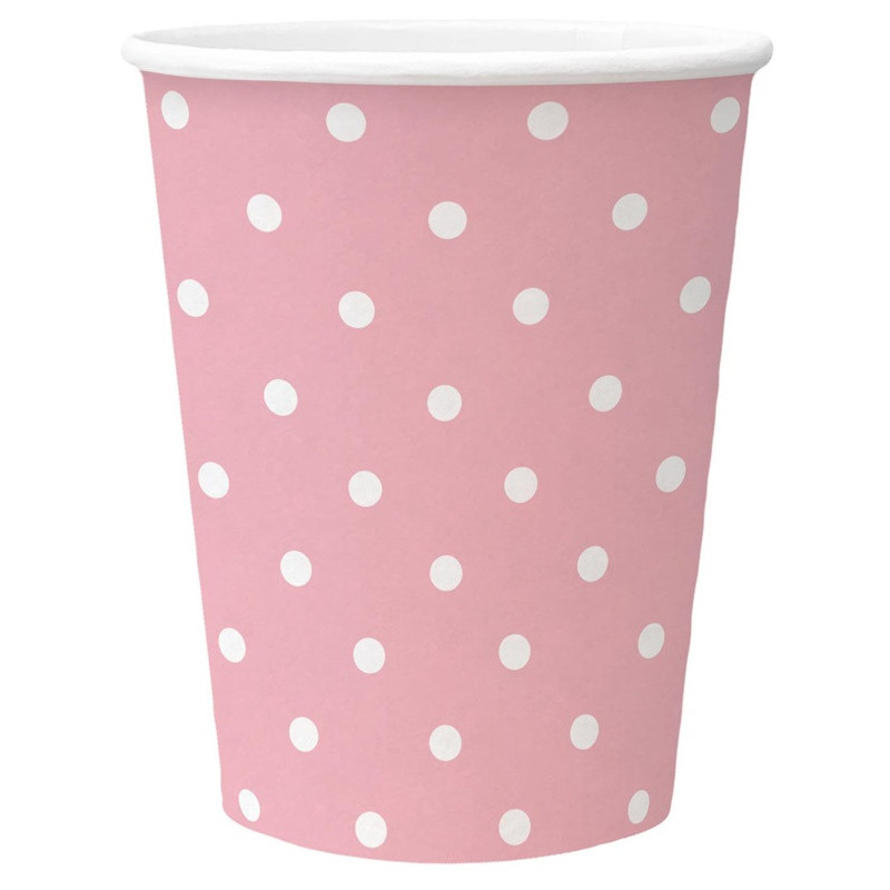 Disposable cups PAW Pink Dots, 250 ml, 8 pcs