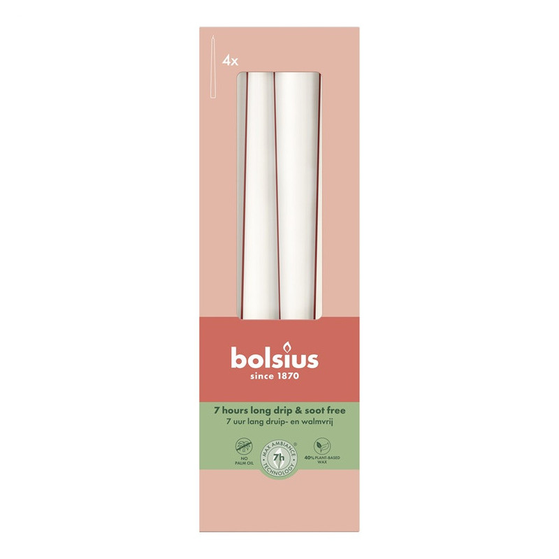 Candle, conical Bolsius, 24.5 cm, 4 pcs, white