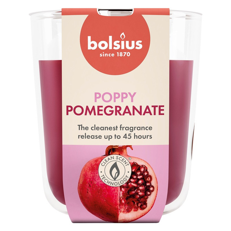 Candle, scented Bolsius Poppy Pomegranate, 45 h