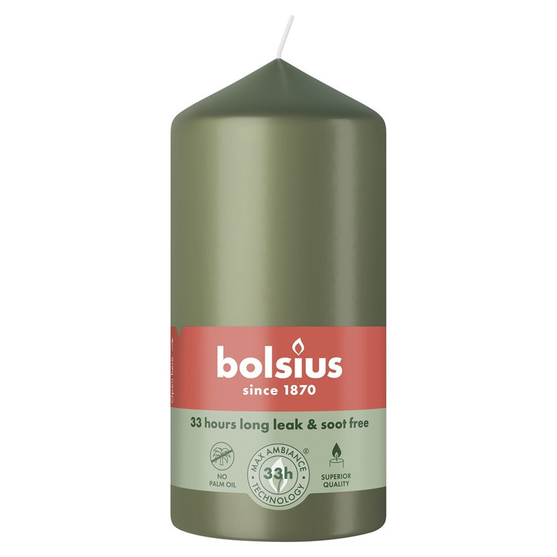 Candle, cylindrical Bolsius, 12 / 5.8 cm, green