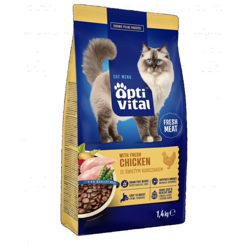 OPTIVITAL Su šviežia vištiena - sausas kačių ėdalas - 1,4 kg