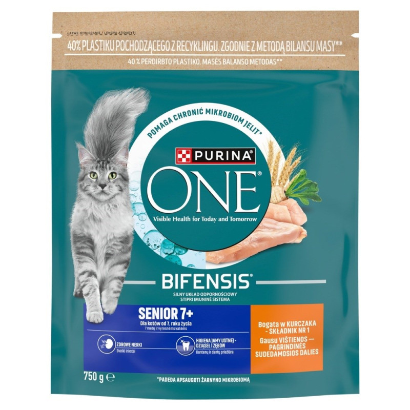PURINA One Bifensis Senior 7+ sausas kačių ėdalas su vištiena, 750 g