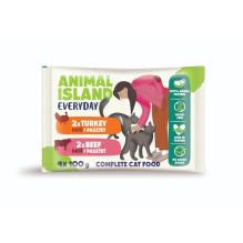 ANIMAL ISLAND paštetas su jautiena / kalakutiena - šlapias kačių ėdalas - 4 x 100 g