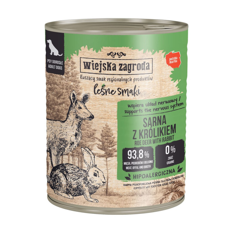 WIEJSKA ZAGRODA Leśne smaki Roe deer with rabbit - wet dog food - 800g