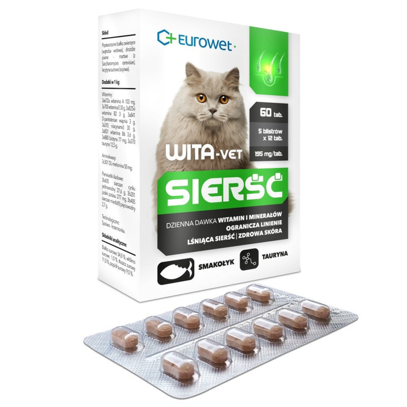 EUROWET Wita-Vet Coat - papildai katėms - 60 tablečių