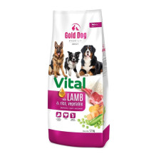 GOLD DOG Premium Vital sausas šunų ėdalas su ėriena ir ryžiais, 12 kg