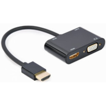 HDMI male to HDMI female + VGA female adapter with audio and extra power port
