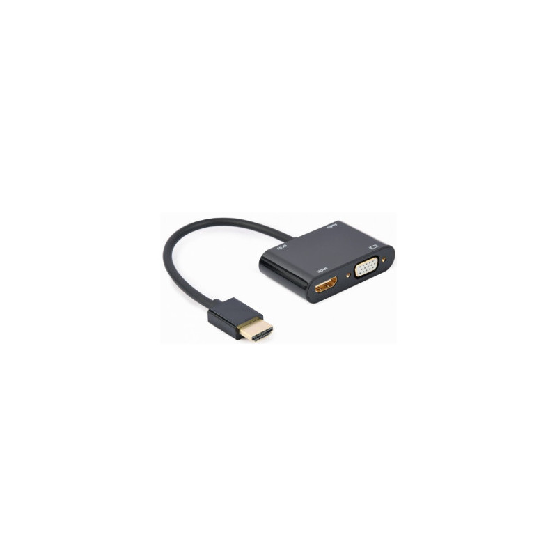 HDMI male to HDMI female + VGA female adapter with audio and extra power port