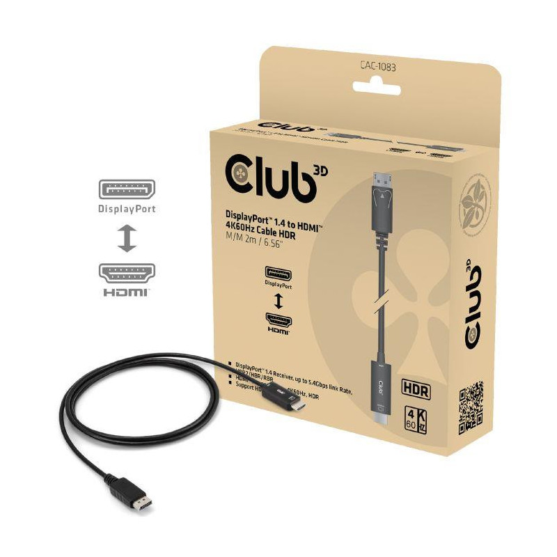 Club3D Kabel DisplayPort 1.4 HDMI HDR 4K60Hz aktiv 2m retail