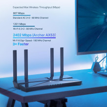 Wireless Router, TP-LINK, Wi-Fi 6 (802.11ax), Data speed 2402 Mbit / s, Ethernet WAN Yes, WAN connection type RJ-45, Eth