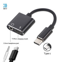 Riff Audio Converter Adapter Type-C to Type-C (female) + headphones jack 3,5 mm (female) Black