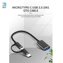 Riff V8 2 in 1 OTG Host Cable Type-C + Micro USB Male connector to USB 3.0 Type A Black 15.5cm OEM