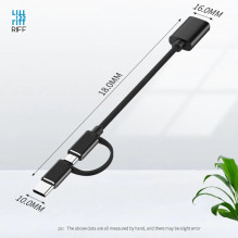 Riff V8 2 in 1 OTG Host Cable Type-C + Micro USB Male connector to USB 3.0 Type A Red 15.5cm OEM