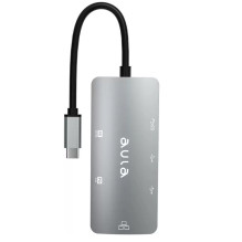 Aula OT-UC-910 6in1 šakotuvas USB-C į HDMI 4K 30Hz / 2x USB 2.0 / USB 3.0 / PD įkrovimas / RJ45 internetas