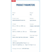 XO NB208A patvarus TPE universalus USB-C į „Lightning“ PD 20W duomenų ir greito įkrovimo laidas 2.4A 1m baltas XO NB208A patvarus TPE universalus USB-C į „Lightning“ PD 20W duomenų ir greito įkrovimo laidas 2.4A 1m baltas