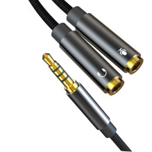 XO NB-R197 Aux kabelio adapteris 2x 3,5 mm lizdas (garsas ir mikrofonas) į 3,5 mm kištuką, 20 cm XO NB-R197 Aux kabelio adapteris 2x 3,5 mm lizdas (garsas ir mikrofonas) į 3,5 mm kištuką, 20 cm
