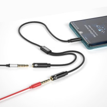 XO NB-R197 Aux kabelio adapteris 2x 3,5 mm lizdas (garsas ir mikrofonas) į 3,5 mm kištuką, 20 cm XO NB-R197 Aux kabelio adapteris 2x 3,5 mm lizdas (garsas ir mikrofonas) į 3,5 mm kištuką, 20 cm