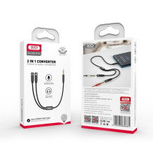 XO NB-R197 Aux kabelio adapteris 2x 3,5 mm lizdas (garsas ir mikrofonas) į 3,5 mm kištuką, 20 cm XO NB-R197 Aux kabelio adapteris 2x 3,5 mm lizdas (garsas ir mikrofonas) į 3,5 mm kištuką, 20 cm
