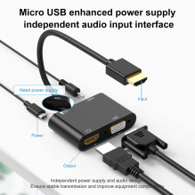 „Riff“ dviejų ekranų 4K HDMI adapteris į HDMI + VGA + 3,5 mm lizdą + „micro USB“ (0,25 m) „Riff“ dviejų ekranų 4K HDMI adapteris į HDMI + VGA + 3,5 mm lizdą + „micro USB“ (0,25 m)