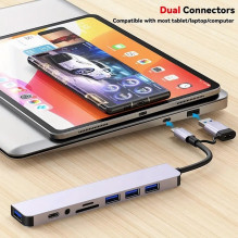 „Riff VSZAPOWER 8-in-1“ universalus aliumininis 8 prievadų USB C tipo šakotuvas – su USB 3.0, 3 USB 2.0 prievadais, „Mic „Riff VSZAPOWER 8-in-1“ universalus aliumininis 8 prievadų USB C tipo šakotuvas – su USB 3.0, 3 USB 2.0 prievadais, „Mic