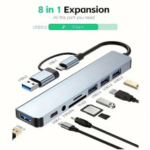 Riff VSZAPOWER 8-in-1 Universal Aluminum 8-Port USB Type C Hub - Includes USB 3.0, 3 USB 2.0 Ports, Micro SD / TF Card R Riff VSZAPOWER 8-in-1 Universal Aluminum 8-Port USB Type C Hub - Includes USB 3.0, 3 USB 2.0 Ports, Micro SD / TF Card R