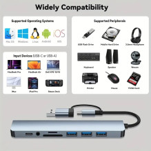 Riff VSZAPOWER 8-in-1 Universal Aluminum 8-Port USB Type C Hub - Includes USB 3.0, 3 USB 2.0 Ports, Micro SD / TF Card R Riff VSZAPOWER 8-in-1 Universal Aluminum 8-Port USB Type C Hub - Includes USB 3.0, 3 USB 2.0 Ports, Micro SD / TF Card R