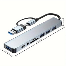 Riff VSZAPOWER 8-in-1 Universal Aluminum 8-Port USB Type C Hub - Includes USB 3.0, 3 USB 2.0 Ports, Micro SD / TF Card R Riff VSZAPOWER 8-in-1 Universal Aluminum 8-Port USB Type C Hub - Includes USB 3.0, 3 USB 2.0 Ports, Micro SD / TF Card R
