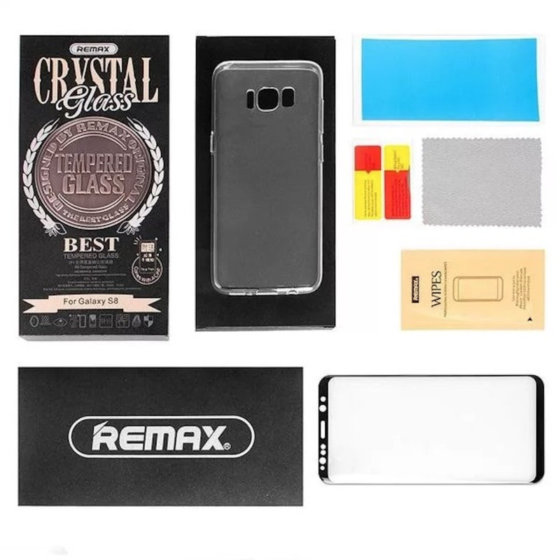 Remax Crystal 2in1 Set Black Full Face 0.2mm Tempered Glass + Transparent 0.3mm back case Samsung G955 Galaxy S8 Plus / 