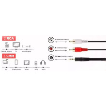 Riff RF034 3,5 mm į 2 RCA garso kabelis, 5 m, paauksuotos jungtys