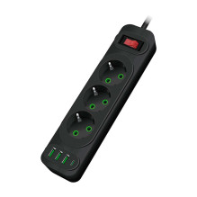 Riff F23U 3 lizdai + 3 USB + 1 USB-C / 2 m laidas ir įjungimo / išjungimo mygtukas, juodas Riff F23U 3 lizdai + 3 USB + 1 USB-C / 2 m laidas ir įjungimo / išjungimo mygtukas, juodas