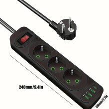Riff F23U 3 Sockets + 3USB + 1 USB-C / 2m Cable & Power On / Off Button Black Riff F23U 3 Sockets + 3USB + 1 USB-C / 2m Cable & Power On / Off Button Black