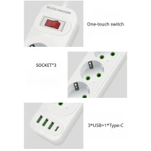 Riff F23U 3 Sockets + 3USB + 1 USB-C / 2m Cable & Power On / Off Button Black Riff F23U 3 Sockets + 3USB + 1 USB-C / 2m Cable & Power On / Off Button Black
