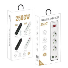 Riff F23U 3 lizdai + 3 USB + 1 USB-C / 2 m laidas ir įjungimo / išjungimo mygtukas, juodas Riff F23U 3 lizdai + 3 USB + 1 USB-C / 2 m laidas ir įjungimo / išjungimo mygtukas, juodas
