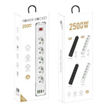 Riff F25U 5 lizdai + 3 USB + 1 USB-C / 2 m laidas ir įjungimo / išjungimo mygtukas, juodas Riff F25U 5 lizdai + 3 USB + 1 USB-C / 2 m laidas ir įjungimo / išjungimo mygtukas, juodas