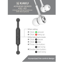 iKAKU KSC-401 universalios lengvos HiFi į ausis įdedamos ausinės, 3,5 mm, su mikrofonu, 1,2 m, baltos