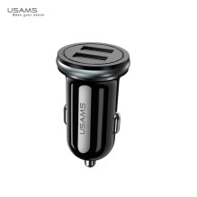 Usams US-CC050 C4 universalus automobilinis DC 12-24V dvigubas USB lizdas 2.4A adaptyvus greitas įkroviklis, juodas