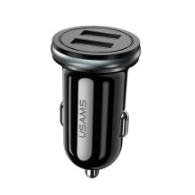 Usams US-CC050 C4 universalus automobilinis DC 12-24V dvigubas USB lizdas 2.4A adaptyvus greitas įkroviklis, juodas