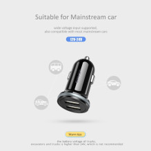 Usams US-CC050 C4 universalus automobilinis DC 12-24V dvigubas USB lizdas 2.4A adaptyvus greitas įkroviklis, juodas