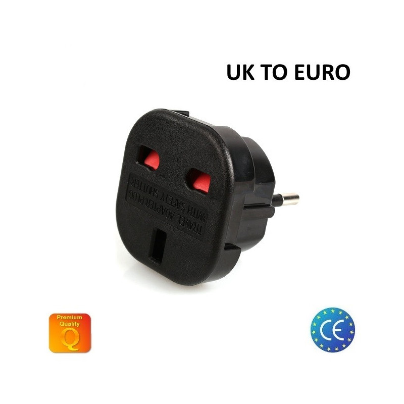 HQ Power Plug adapter from UK (United Kingdom) 3pin to EU Socket - UK to EU Adapter