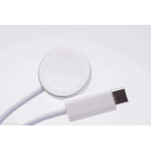 Riff Magnetic Type-C Charger for Apple series smart watches 1 - 8 / SE / Airpods Pro 2 with woven design cable 1m White