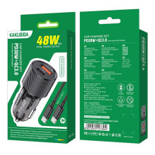 iKaku KSC-856 PD30W+QC3.0 Dual Port USB + Type-C car charger with cable Type-C to Type-C